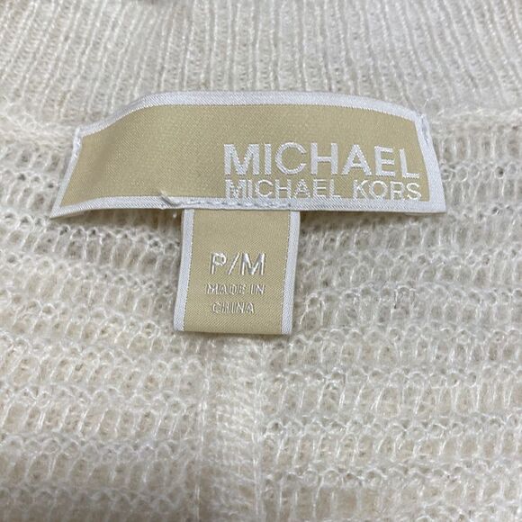 Michael Kors Cream Ottoman Dolman Sleeve Crop Crewneck Sweater Size Medium Peti - Picture 6 of 8